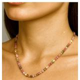 Silver 4.78g Genuine Tourmaline Necklace 16'