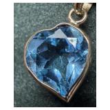 10K Gold Blue Topaz 2ct Heart Pendant Made