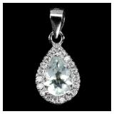 925 Sterling Silver Pendant Pear Aquamarine 7x5mm