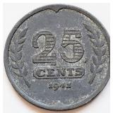 Netherlands 1941 WWII 25 CENTS coin 25mm