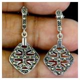 925 Sterling Silver Earrings Round Marcasite Natur