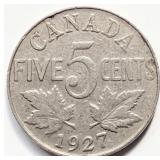 Canada 1927 George V FIVE CENTS coin