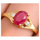 APPR $1400 10K Gold 1.67g Ruby 1.08ct Diamond 0.04