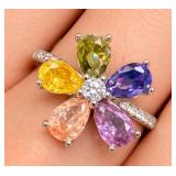 Silver 3.28g Color Cz Ring