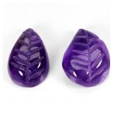 Pair 2pcs Leaf Carving Natural Purple Amethyst Uru