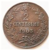 Italy 1903 Victor Emmanuel III 2 CENTESIMI coin 20