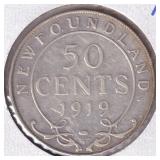 1919 NFLD 50 Cent Coin F15