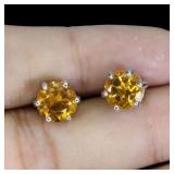 925 Sterling Silver Earrings Round Citrine 7mm Nat