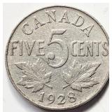 Canada 1928 George V FIVE CENTS coin