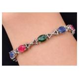 Silver 13.3g Rubysap&Emerald 10ct Bracelet 7.