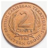British Caribbean 1963 Elizabeth II 2 CENTS coin 3