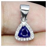 925 Sterling Silver Pendant Trilliant Blue Sapphir