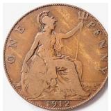 UK 1912 George V ONE PENNY coin 30mm