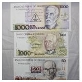 Lot of 3 Brazil Banknotes
