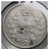 Canada 5 Cents 1874H Crosslet 4