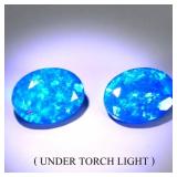 Pair 2pcs Oval Cut Natural Hot Rainbow Blue Fire O
