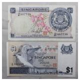 Lot of 2 Singapore One Dollar Banknote