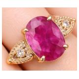 APPR $4500 10K Gold 2.4g Ruby 3.8ct Dia 0.03ct Rin