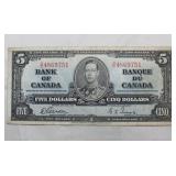 Canada $5 Banknote 1937 BC-23b Gordon Towers