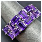 Silver 5.33g Genuine Amethyst App 5ct Ring