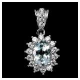 925 Sterling Silver Pendant Oval Aquamarine 7x5mm