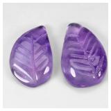 Pair 2pcs Leaf Carving Natural Purple Amethyst Uru