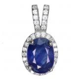 925 Sterling Silver Pendant Oval Blue Sapphire 8x6