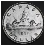 Canada Silver Dollar 1947 Maple Leaf Double HP