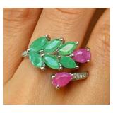 Silver 3.69g Ruby And Emerald 2.2ct Ring Size