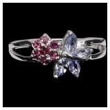 925 Sterling Silver Ring Marquise Tanzanite Rhodol