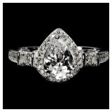 925 Sterling Silver Ring Pear Simulated Cz 8x6mm G