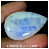 Pear Cab Natural White With Fire Blue Luster Moons