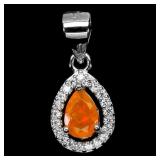 925 Sterling Silver Pendant Pear Orange Opal 6x4mm