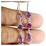 925 Sterling Silver Earrings Marquise Amethyst Nat