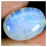 Oval Cab Natural White With Fire Blue Luster Moons