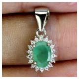 925 Sterling Silver Pendant Oval Emerald 7x5mm Nat