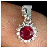 925 Sterling Silver Pendant Round Ruby 5mm Natural