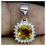 925 Sterling Silver Pendant Cushion Citrine 6mm Na