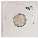 Silver 1959 Canada 10ï¿½ Coin