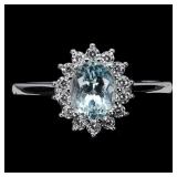925 Sterling Silver Ring Oval Aquamarine 7x5mm Nat