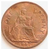 UK 1967 Elizabeth II ONE PENNY 30.8mm coin