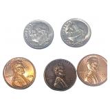 Lot of 5 US 01ï¿½ & 10ï¿½ Coins