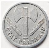 WWII 1943 France 2 FRANCS coin 27mm Al