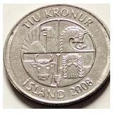Iceland 2008, 10 KRONUR coin 27.5mm