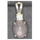 925 Silver Pendant with Rose Quartz and Zircon Gem
