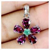 925 Sterling Silver Pendant Pear Rhodolite Garnet