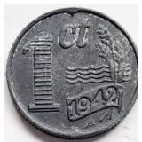 Netherlands 1942 WWII German Occupation 1c coin
