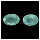 Pair 2pcs Oval Cut Natural Bluish Green Emerald Br