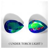 Pair 2p Pear Natural AAA Floral Flash Play Of Colo