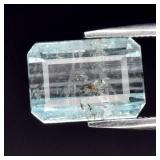3.41ct Octagon Natural Light Greenish Blue Aquamar